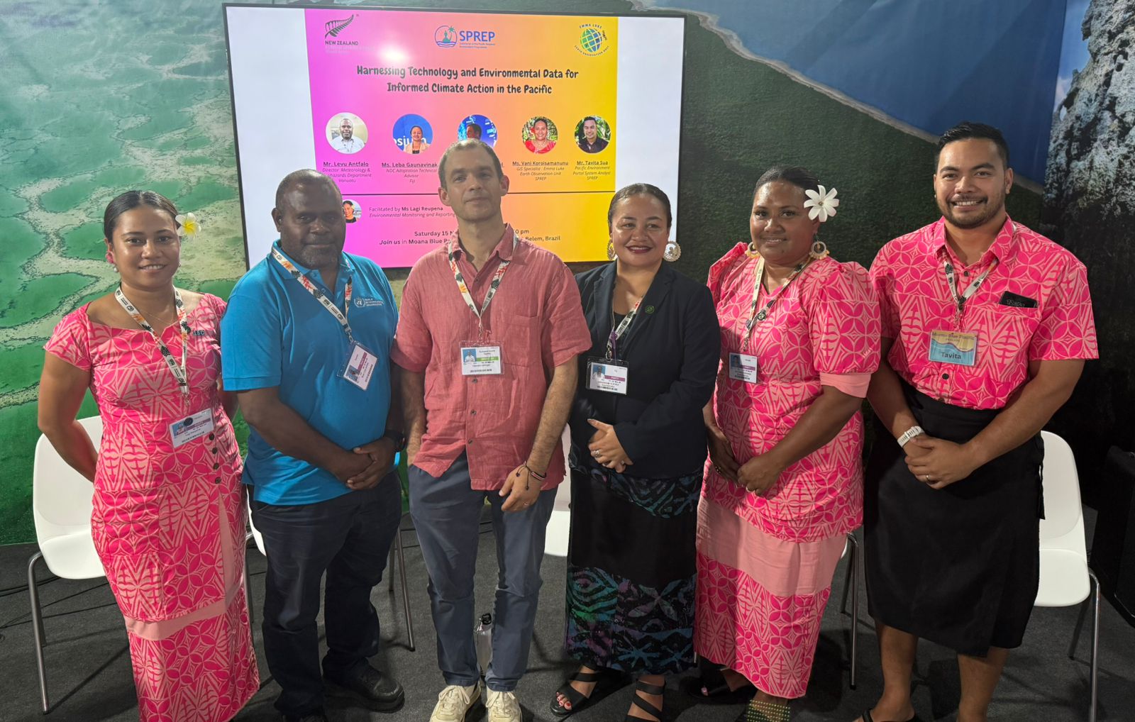 The SPREP event organized by Vani Koroisamanunu (the 2nd from right) with panelists, including EO data providers from the GEO community, such as the European Space Agency, represented by Clement Albergel (3rd from left).