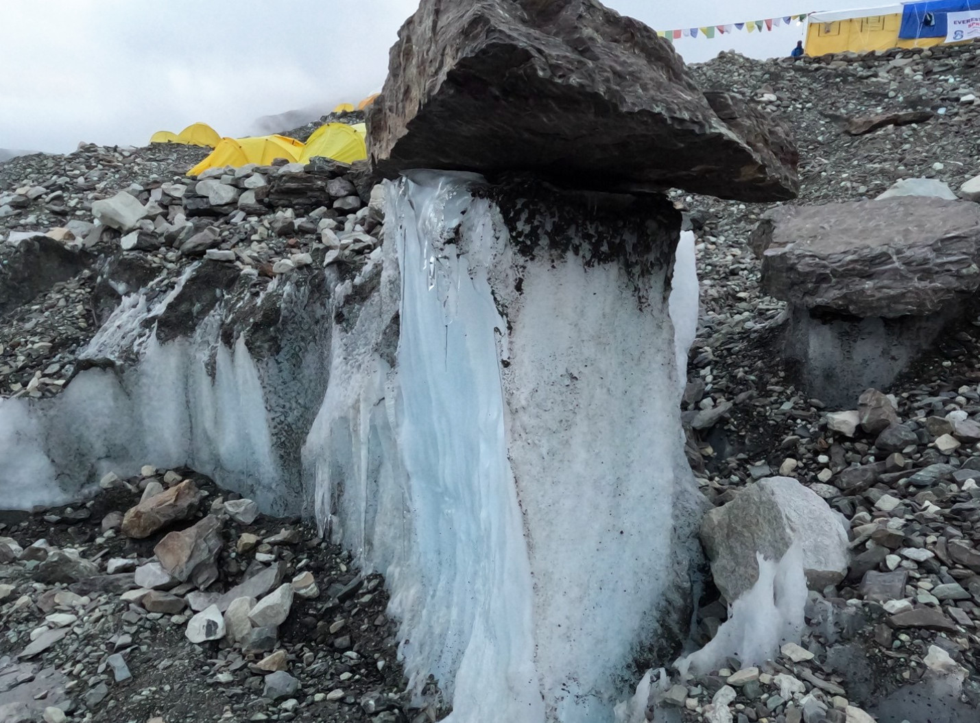 Photo by the author: The Khumbu Glacier melting at EBC in 2026.